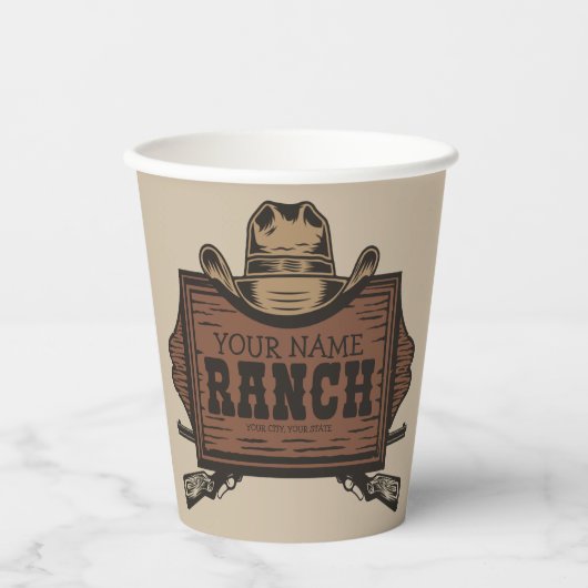 Persoonlijke naam Cowboy Pistolen Westerne Ranch S Papieren Bekers (Voorkant)