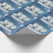 Persoonlijke naam Cute Baby Boy Elephant Blue Wood Cadeaupapier (Hoek)