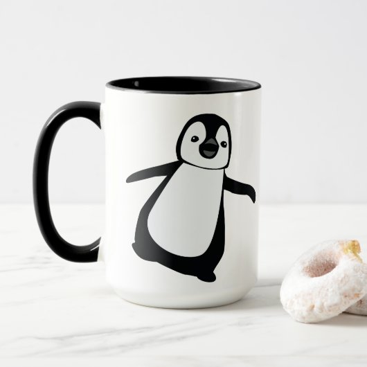 Persoonlijke naam Cute Peeking Penguin Holiday Twe Mok (Met donut)