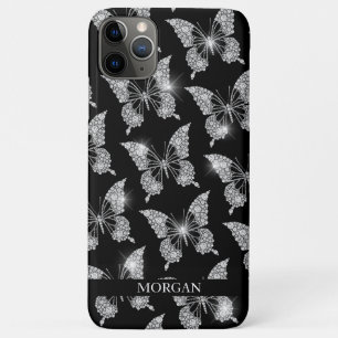 Persoonlijke naam, Diamond Butterfly Pattern, Blac iPhone 11 Pro Max Hoesje