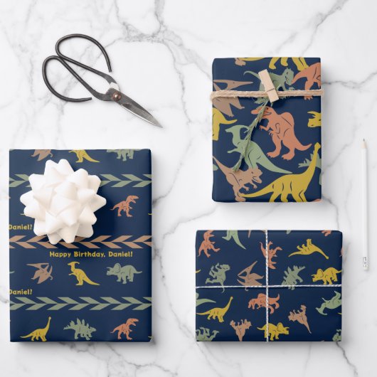 Persoonlijke naam dinosaurus inpakpapier vel (Voorkant)