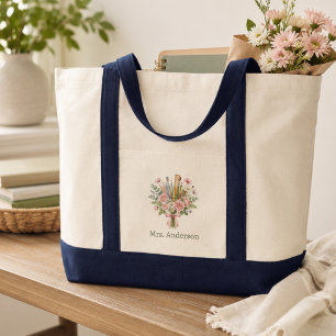 Persoonlijke naam docent terug naar school bloemst tote bag