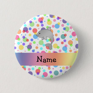 Persoonlijke naam dolfijnenregenboogstippen ronde button 5,7 cm