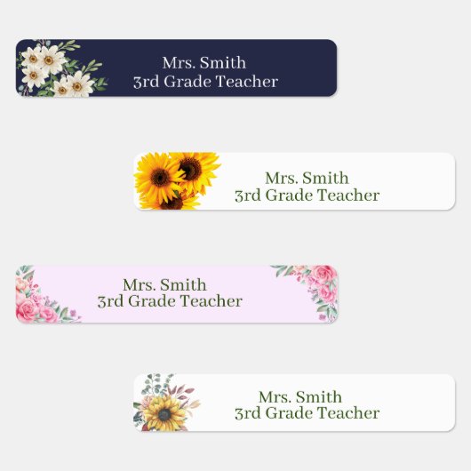 Persoonlijke naam Elegant Floral Teacher Labels (Groep)