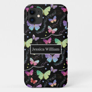 Persoonlijke naam Elegant Paars Bright Butterflies iPhone 11 Hoesje