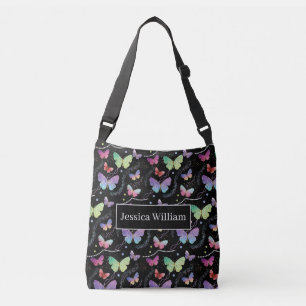 Persoonlijke naam Elegant Paars Bright Butterflies Crossbody Tas