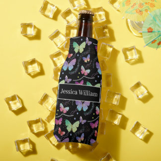 Persoonlijke naam Elegant Paars Bright Butterflies Flesjeskoeler