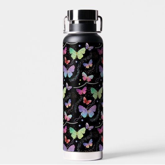 Persoonlijke naam Elegant Paars Bright Butterflies Waterfles (Achterkant)