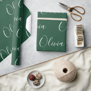 Persoonlijke Naam Elegante Groen Moderne Cadeaupapier