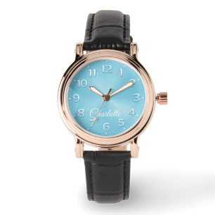 Persoonlijke naam elegante horloge met blauwe wijz