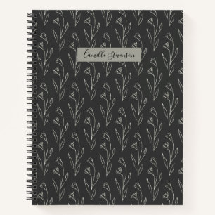 Persoonlijke naam Elegante Zwarte Witte Bloemen Notitieboek