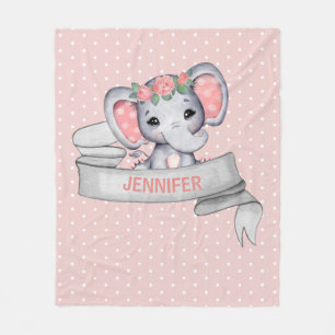 Persoonlijke naam Elephant Baby Girl Pink & Grey Fleece Deken