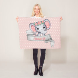 Persoonlijke naam Elephant Baby Girl Pink & Grey Fleece Deken
