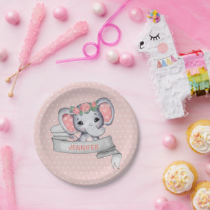Persoonlijke naam Elephant Baby Girl Pink & Grey P Papieren Bordje