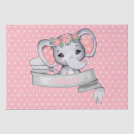 Persoonlijke naam Elephant Baby Girl Pink & Grey Tissuepapier