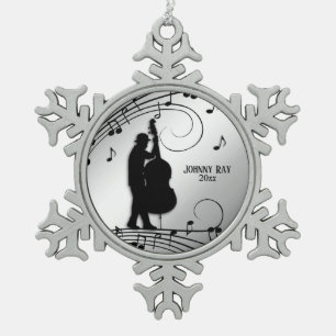 Persoonlijke naam en datum van Bass Player Silver Tin Sneeuwvlok Ornament