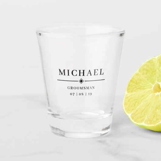 Persoonlijke naam en datum voor huwelijk GROOMSMAN Shot Glas (Voorkant)