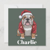 Persoonlijke naam Engelse Bulldog Hond Kerstmis Feestdagenkaart (Voorkant)