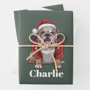 Persoonlijke naam Engelse Bulldog Hond Kerstmis Inpakpapier Vel