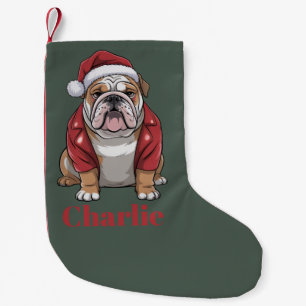 Persoonlijke naam Engelse Bulldog Hond Kerstmis  Kleine Kerstsok