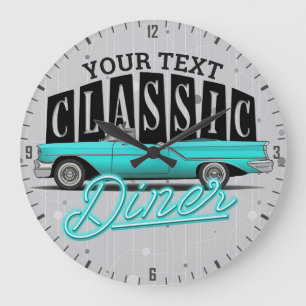 Persoonlijke naam Faux Neon 50 Classic Car Diner Grote Klok