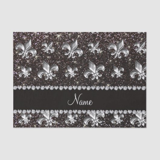 Persoonlijke naam fleur de lis black glitter tissuepapier (Voorkant)
