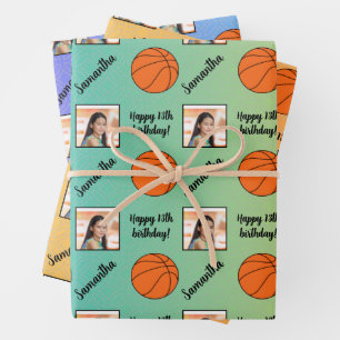Persoonlijke naam Foto Sport Basketball Birthday Inpakpapier Vel