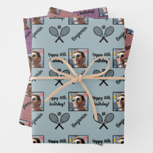 Persoonlijke naam Foto Sport Tennis Birthday Inpakpapier Vel