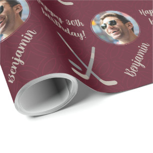 Persoonlijke naam Fotopagina Sport Hockey Birthday Cadeaupapier