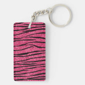 Persoonlijke naam fuchsia roze glitter zebra strip sleutelhanger (achterkant)