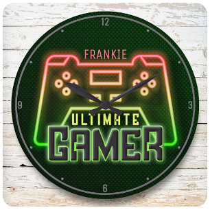 Persoonlijke naam Gamer Faux Neon Retro Video Game Grote Klok