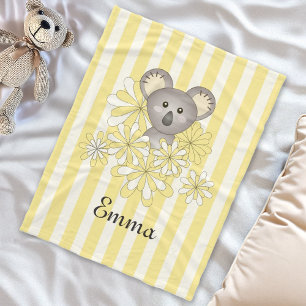 Persoonlijke naam gele streep baby koala kinderen fleece deken