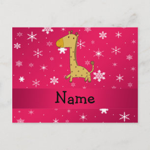 Persoonlijke naam giraffe roze sneeuwvlokken briefkaart