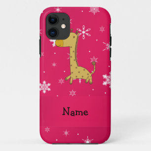 Persoonlijke naam giraffe roze sneeuwvlokken iPhone 11 hoesje