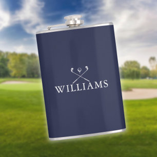 Persoonlijke naam Golf Clubs Navy Blue Heupfles