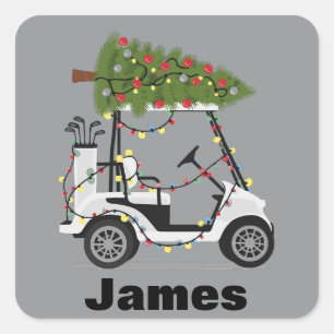 Persoonlijke naam golfer Kerstmis golfkar Kerstmis Vierkante Sticker