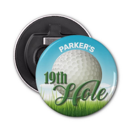 Persoonlijke NAAM Golfer Pro Ball 19th Hole Button Flesopener (Voorkant)