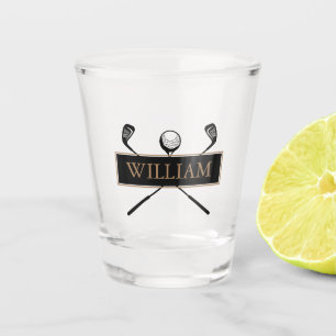 Persoonlijke naam gouden en zwarte golfclubs shot glas