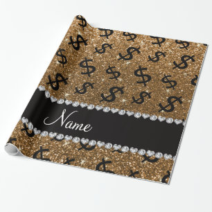 Persoonlijke naam gouden zgn. dollartekens cadeaupapier