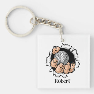 Persoonlijke naam Grappige golfbal Sleutelhanger