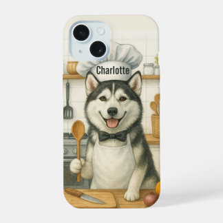 Persoonlijke naam grappige Siberische Husky hond c iPhone 15 Hoesje