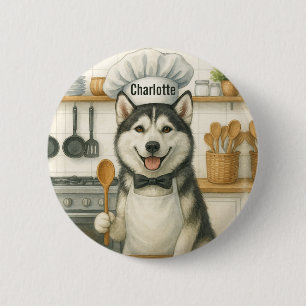 Persoonlijke naam grappige Siberische Husky hond c Ronde Button 5,7 Cm