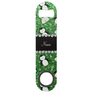 Persoonlijke naam groene glitter pinguins igloos speed flessenopener