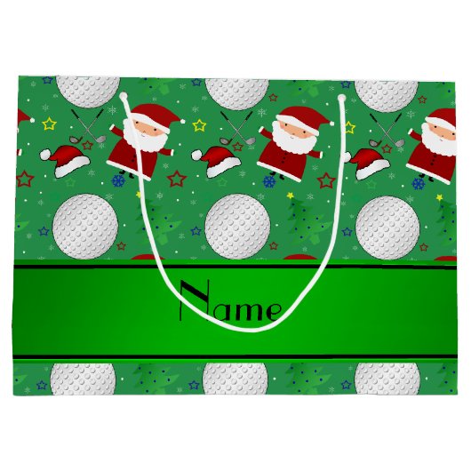 Persoonlijke naam groene kerst golfing large cadeauzakje (Achterkant)