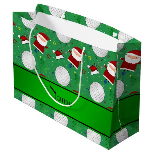 Persoonlijke naam groene kerst golfing large cadeauzakje (Achterkant Gekanteld)