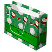 Persoonlijke naam groene kerst golfing large cadeauzakje (Voorkant Gekanteld)