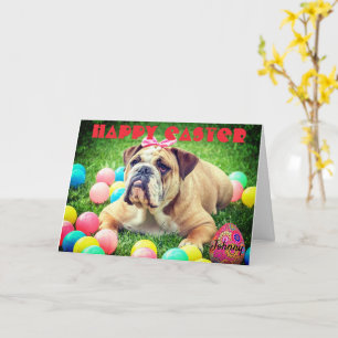 Persoonlijke naam HAPPY EASTER Bulldog Funny Cute Kaart