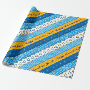 Persoonlijke naam Happy Hanukkah Blue Gold Stars Cadeaupapier