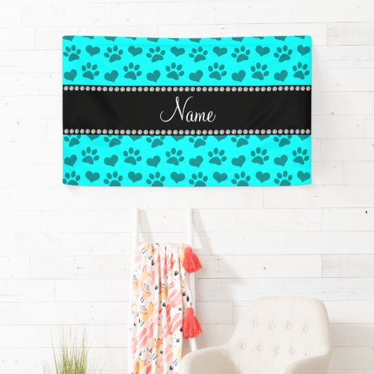 Persoonlijke naam heldere aqua-harten en poolafdru spandoek (Insitu)