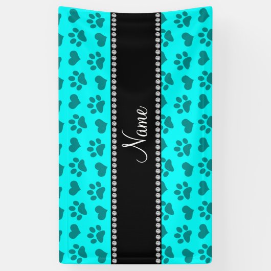 Persoonlijke naam heldere aqua-harten en poolafdru spandoek (Verticaal)